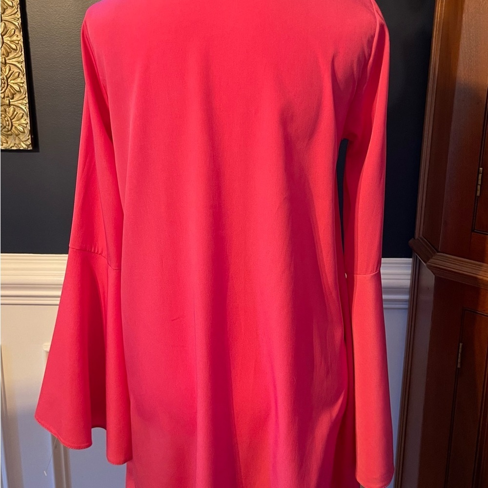 NWOT Topshop size 4 mini dress in Barbie Core hot pink with bell sleeves - Picture 6 of 6